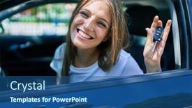  Presentation with car key - Presentation design enhanced with young-beautiful-blonde-woman-smiling background and a ocean colored foreground