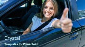  Presentation with car - Presentation theme with young-beautiful-blonde-woman-smiling background and a ocean colored foreground