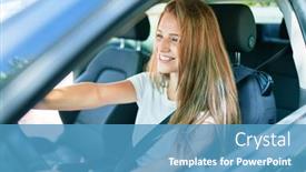  Presentation with driving - Presentation theme featuring young-beautiful-blonde-woman-smiling background and a teal colored foreground