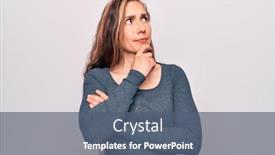  Presentation with finger - Presentation theme enhanced with young-beautiful-blonde-woman-standing background and a ocean colored foreground