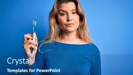  Presentation with brush - Colorful PPT theme enhanced with young-beautiful-blonde-woman-using backdrop and a ocean colored foreground