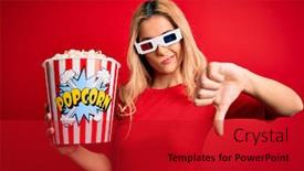  Presentation with movie - Theme consisting of young-beautiful-blonde-woman-watching background and a crimson colored foreground