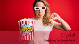  Presentation with popcorn movie - Amazing slide set having young-beautiful-blonde-woman-watching backdrop and a red colored foreground