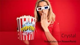  Presentation with silent movie - Colorful slide deck enhanced with young-beautiful-blonde-woman-watching backdrop and a crimson colored foreground