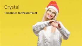  Presentation with romantic christmas - Slides featuring young beautiful blonde woman wearing christmas hat over isolated background smiling in love showing heart symbol and shape with hands romantic concept background and a yellow colored foreground