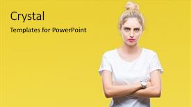  Presentation with negative - Presentation theme enhanced with nervous disapproving expression on face background and a yellow colored foreground