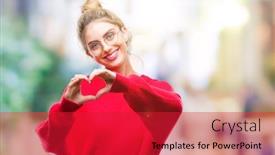  Presentation with heart love - Amazing PPT theme having young beautiful blonde woman wearing red sweater and glasses over isolated background smiling in love showing heart symbol and shape with hands romantic concept backdrop and a red colored foreground