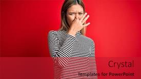  Presentation with breath - Presentation theme with young-beautiful-blonde-woman-wearing background and a crimson colored foreground