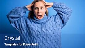  Presentation with woman hands open - Beautiful presentation theme featuring young-beautiful-blonde-woman-wearing backdrop and a ocean colored foreground