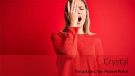  Presentation with face pain - Presentation theme enhanced with young-beautiful-blonde-woman-wearing background and a crimson colored foreground