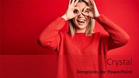  Presentation with tongue - Colorful PPT theme enhanced with young-beautiful-blonde-woman-wearing backdrop and a crimson colored foreground