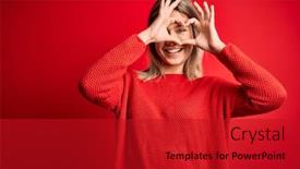  Presentation with shape - Cool new theme with young-beautiful-blonde-woman-wearing backdrop and a crimson colored foreground