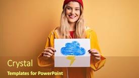  Presentation with happy image - PPT layouts enhanced with young-beautiful-blonde-woman-wearing background and a tawny brown colored foreground