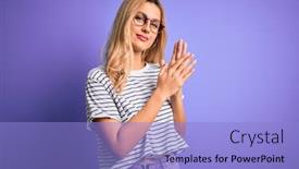  Presentation with purple - Colorful presentation enhanced with young-beautiful-blonde-woman-wearing backdrop and a light blue colored foreground