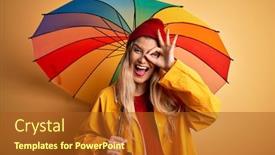  Presentation with colorful eye - Slide deck enhanced with young-beautiful-blonde-woman-wearing background and a tawny brown colored foreground