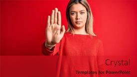  Presentation with sing - PPT theme consisting of young-beautiful-blonde-woman-wearing background and a crimson colored foreground