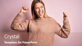  Presentation with listening woman - Audience pleasing presentation design consisting of young-beautiful-blonde-woman-wearing backdrop and a coral colored foreground