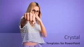  Presentation with violence woman - PPT theme having young-beautiful-blonde-woman-wearing background and a light blue colored foreground