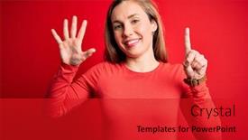  Presentation with number - Audience pleasing presentation consisting of young-beautiful-blonde-woman-wearing backdrop and a crimson colored foreground