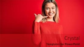  Presentation with red telephone - Beautiful presentation design featuring young-beautiful-blonde-woman-wearing backdrop and a crimson colored foreground
