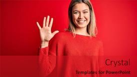  Presentation with red bull case - Presentation theme enhanced with young-beautiful-blonde-woman-wearing background and a crimson colored foreground