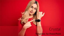  Presentation with camera - Audience pleasing presentation theme consisting of young-beautiful-blonde-woman-wearing backdrop and a crimson colored foreground