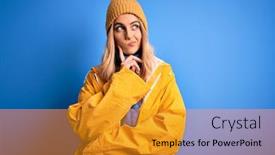  Presentation with weather - Presentation theme consisting of young-beautiful-blonde-woman-wearing background and a gold colored foreground