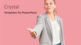  Presentation with friendly - Slides with young-beautiful-blonde-woman-wearing background and a coral colored foreground