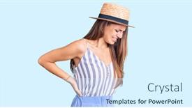  Presentation with backache - Cool new slide deck with young-beautiful-blonde-woman-wearing backdrop and a sky blue colored foreground