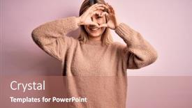  Presentation with shape heart - PPT theme consisting of young-beautiful-blonde-woman-wearing background and a coral colored foreground