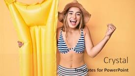  Presentation with victory - Cool new presentation with young-beautiful-blonde-woman-wearing backdrop and a yellow colored foreground