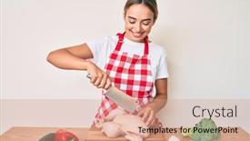  Presentation with apron - Theme consisting of young-beautiful-blonde-woman-wearing background and a coral colored foreground