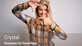  Presentation with golden woman - Slide set having young-beautiful-blonde-woman-wearing background and a violet colored foreground