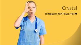  Presentation with eye doctor - Amazing theme having young-beautiful-blonde-woman-wearing backdrop and a yellow colored foreground