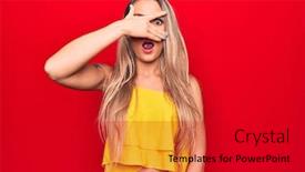  Presentation with eyes - Slide deck having young-beautiful-blonde-woman-wearing background and a dark gray colored foreground