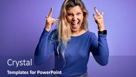  Presentation with rock star - Colorful slide deck enhanced with young-beautiful-blonde-woman-wearing backdrop and a navy blue colored foreground