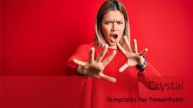  Presentation with panic - Theme having young-beautiful-blonde-woman-wearing background and a crimson colored foreground