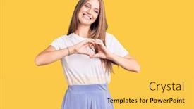  Presentation with love heart - Beautiful slides featuring young-beautiful-blonde-woman-wearing backdrop and a yellow colored foreground