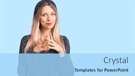  Presentation with optimistic - Presentation design consisting of young-beautiful-blonde-woman-wearing background and a light blue colored foreground