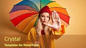  Presentation with wool - Presentation design with young-beautiful-blonde-woman-wearing background and a tawny brown colored foreground