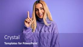  Presentation with puzzle pieces beautiful - Presentation design enhanced with young-beautiful-blonde-woman-wearing background and a violet colored foreground