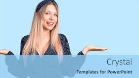  Presentation with comparison - Colorful slide set enhanced with young-beautiful-blonde-woman-wearing backdrop and a light blue colored foreground