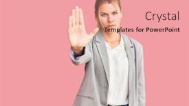  Presentation with sing - PPT theme having young-beautiful-blonde-woman-wearing background and a coral colored foreground