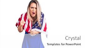  Presentation with united states flag - Presentation theme enhanced with young-beautiful-blonde-woman-wearing background and a white colored foreground