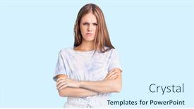  Presentation with tshirt - Audience pleasing slide deck consisting of young-beautiful-blonde-woman-wearing backdrop and a sky blue colored foreground