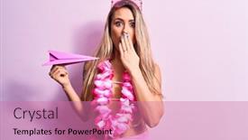  Presentation with hawaiian flowers - Amazing PPT theme having young-beautiful-blonde-woman-wearing backdrop and a coral colored foreground