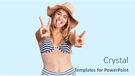  Presentation with tongue - Presentation theme featuring young-beautiful-blonde-woman-wearing background and a sky blue colored foreground