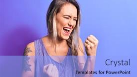  Presentation with purple - Theme having young-beautiful-blonde-woman-wearing background and a light blue colored foreground