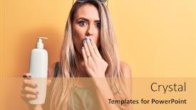  Presentation with sunscreen - Beautiful presentation design featuring young-beautiful-blonde-woman-wearing backdrop and a yellow colored foreground