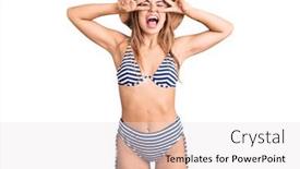  Presentation with peace - Colorful PPT theme enhanced with young-beautiful-blonde-woman-wearing backdrop and a sky blue colored foreground